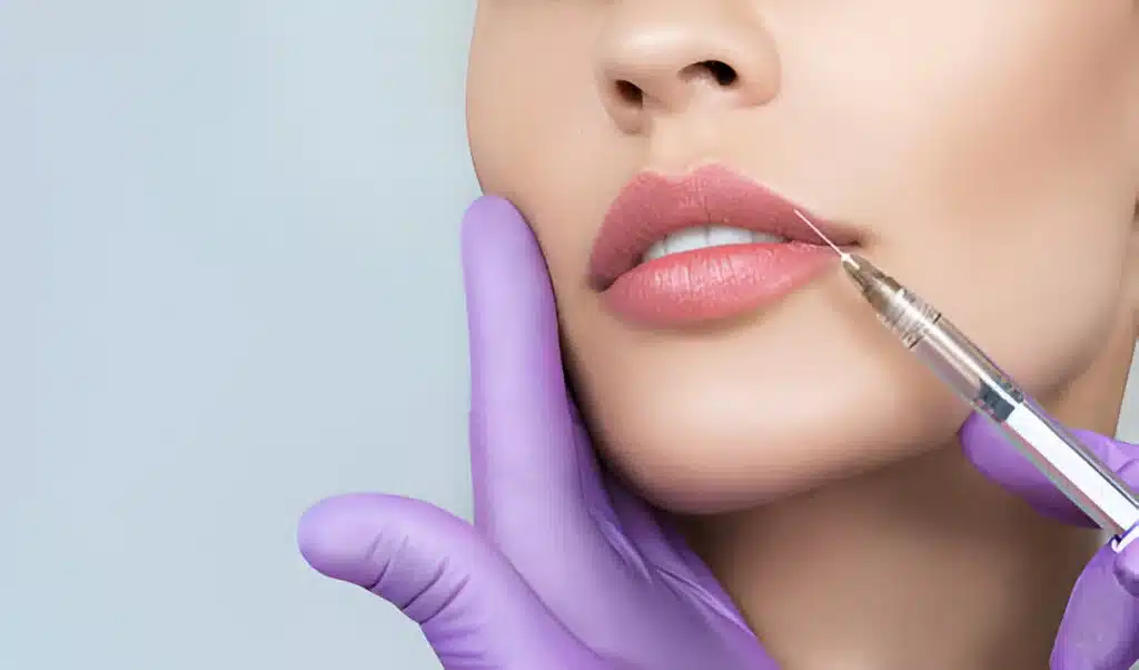 Image of a female patient getting lip filler treatment